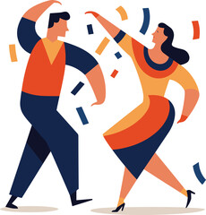 Man and woman dancing energetically. Couple enjoys a festive moment. Celebration dance and joyful people vector illustration.