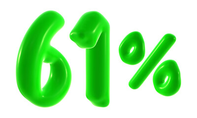 61 percent with green color isolated on transparent background for sale, discount, promotion and business concept 