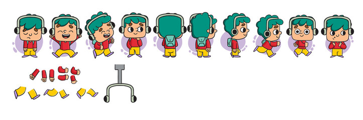 funny cartoon character boy with headphones MJ006
