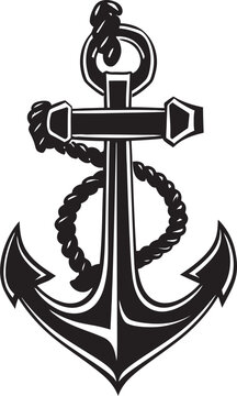 Retro Seafaring Emblem Ship Anchor with Rope Graphic Nautical Navigator Icon Anchor and Rope Vector Emblem