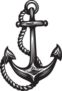 Vintage Maritime Insignia Ship Anchor with Rope Vector Icon Anchored Adventure Logo Anchor Rope Vector Design