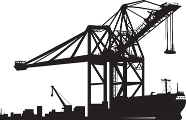 Marine Cargo Operations Logo Port Crane Vector Icon Industrial Shipping Hub Badge Crane Vector Design