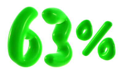 63 percent with green color isolated on transparent background for sale, discount, promotion and business concept 