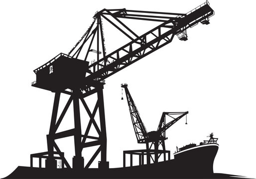 Nautical Harbor Operations Emblem Crane Vector Design Marine Cargo Operations Badge Port Crane Vector Icon