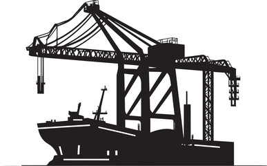 Maritime Crane Silhouette Crane Vector Logo Harbor Infrastructure Badge Port Crane Graphics