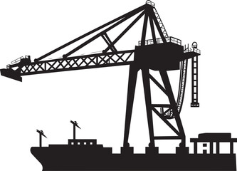 Industrial Dockyard Operations Symbol Port Crane Emblem Maritime Terminal Efficiency Badge Shipping Crane Design