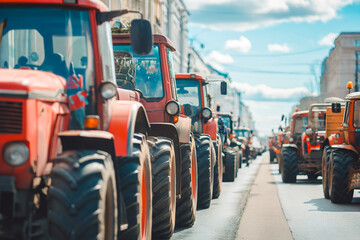 Many tractors blocked city streets and caused traffic jams in city. Agricultural workers protesting against tax increases, changes in law.