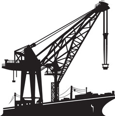Nautical Freight Terminal Icon Crane Vector Graphics Marine Loading Operations Symbol Port Crane Emblem