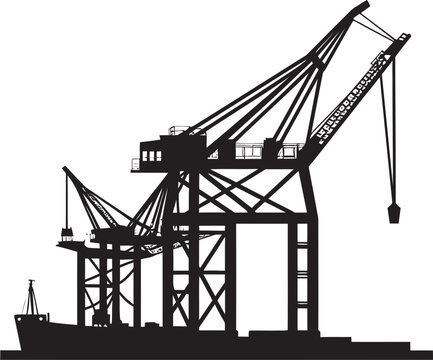 Dockside Handling Solutions Shipping Port Crane Icon Seaport Logistics Emblem Crane Vector Design