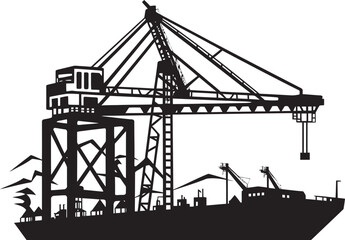 Container Terminal Icon Crane Vector Logo Seaport Infrastructure Symbol Port Crane Vector Graphic