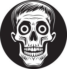 Petrifying Skeletal Logo Shocked Vector Emblem Grim Surprise Emblem Startled Skeleton Icon