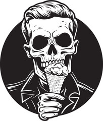 Chilling Chills Soft Serve Ice Cream and Skeleton Graphic Frozen Fun Skeleton Licking Soft Ice Cream Vector Emblem