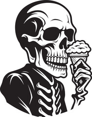 Spine Tingling Sweets Soft Ice Cream with Skeleton Vector Chilly Chills Skeleton Enjoying Soft Ice Cream Emblem