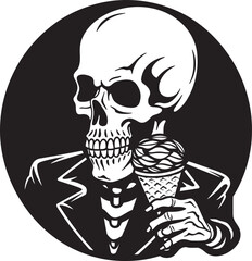 Creepy Cravings Skeleton Licking Soft Serve Logo Spine Tingling Sweets Soft Ice Cream with Skeleton Vector