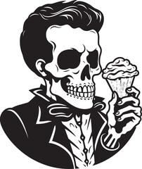 Terrifying Treats Skeleton Licking Soft Serve Graphic Bone Chilling Cones Soft Ice Cream with Skeleton Emblem