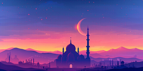Islamic illustration background, islamic mosque , Ramadan kareem or eid mubarak,eid ul fitr or eid ul adha, ai generated