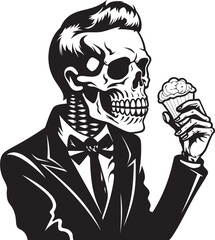 Ghostly Goodies Skeleton Licking Soft Ice Cream Emblem Frosty Frights Skeleton with Soft Serve Ice Cream Graphic