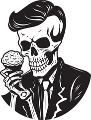Haunted Desserts Skeleton with Soft Ice Cream Logo Terrifying Tastiness Soft Serve Ice Cream and Skeleton Icon