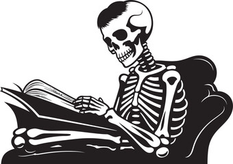 Ghostly Siesta Skeleton Emblem on Bed Spooky Slumber Skeleton Lied on Bed Logo