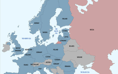 NATO and Russia on Europe map.
