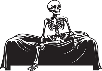 Skeletal Ease Skeleton Resting on Bed Emblem Bone Chilling Siesta Skeleton Lied on Bed Graphic