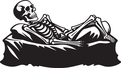 Fototapeta premium Bed of Specters Skeleton Resting on Bed Icon Creepy Dreamland Skeleton Lied on Bed Logo