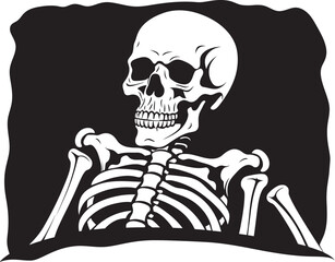 Creepy Dreamland Skeleton Lied on Bed Logo Spooky Repose Skeleton Resting on Bed Emblem