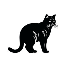 cat black and white  vector illustration isolated transparent background logo, cut out or cutout t-shirt print design