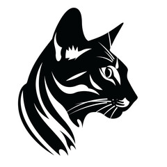 cat head black and white  vector illustration isolated transparent background logo, cut out or cutout t-shirt print design