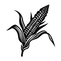 ears of corn or wheat  black and white vector illustration isolated transparent background logo, cut out or cutout t-shirt print design
