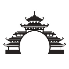 chinese temple roof or arch black and white vector illustration isolated transparent background logo, cut out or cutout t-shirt print design