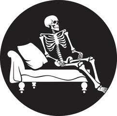 Haunting Harmony Skeleton Resting on Bed Icon Ghostly Repose Skeleton on Bed Logo