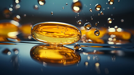 Fish oil capsule close up, concept of healthy diet and healthy food supplements