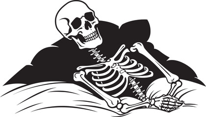 Ghostly Repose Skeleton Logo Design Spooky Siesta Skeleton on Bed Icon