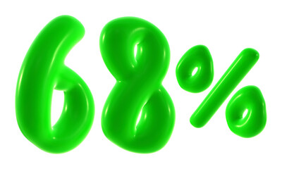 68 percent with green color isolated on transparent background for sale, discount, promotion and business concept 