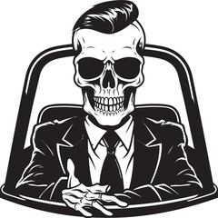 Ghostly Gear Skeleton Riding Car Icon Graphic Bone Burner Car with Skeleton Logo