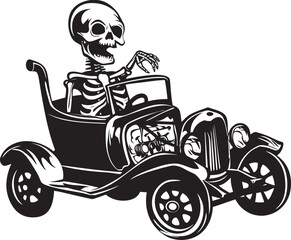 Spine Tingling Transport Skeleton Riding in Car Logo Phantom Pedal Skeleton Car Vector Design