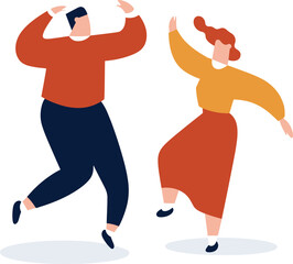 Man and woman dancing joyfully in casual clothes. Energetic dance moves, happy facial expressions, modern style vector illustration. Carefree dance and happiness concept vector illustration.