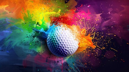 illustration of a golf ball with neon colored smoke in high resolution and quality