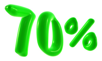 70 percent with green color isolated on transparent background for sale, discount, promotion and business concept 