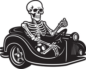 Eerie Escapade Car with Skeleton Graphic Logo Spectral Speedster Skeleton Riding in Car Icon