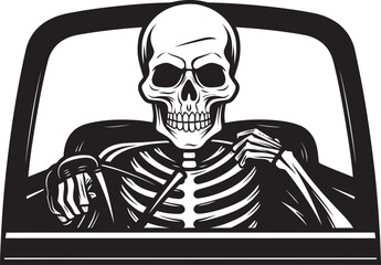 Phantom Path Skeleton Riding in Car Graphic Eerie Express Car with Skeleton Vector Logo