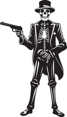 Fototapeta premium Skeletal Arsenal Vector Logo Design with Gun Toting Skeleton Gunslinger Bones Skeleton with Firearms Icon Graphic