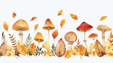 watercolor illustration of mushroom and autumn season - obrazy, fototapety, plakaty