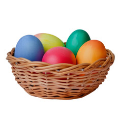 Fototapeta na wymiar Colorful Easter eggs on a knitting basket with a transparent background. Created with Generative AI.