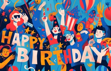 HAPPY BIRTHDAY cartoon flat vector illustration of happy birthday Generative AI