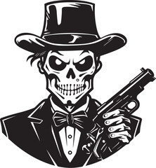 Dead Eye Bones Guns Graphic Icon Gunpowder Guardian Skeleton with Guns Vector Logo