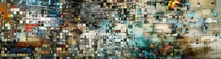 Fototapeta na wymiar Mosaic collage of diverse life scenes in vivid colors