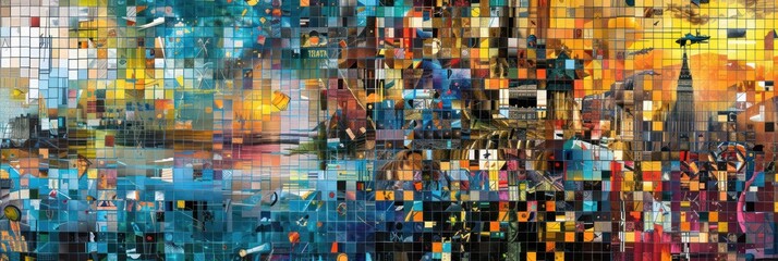 Mosaic collage of diverse life scenes in vivid colors - obrazy, fototapety, plakaty