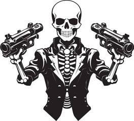 Naklejka premium Pistol Skeleton Firearms Graphic Logo Design Skele Shoot Skeleton with Guns Icon
